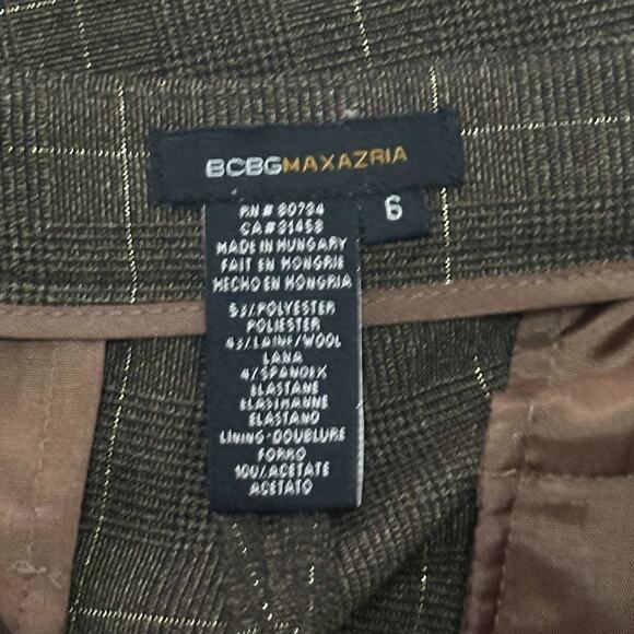 Vintage BCBGMAXAZRIA Wool Blend Metallic Gold Check Dress Pants Straight Leg - Picture 10 of 11